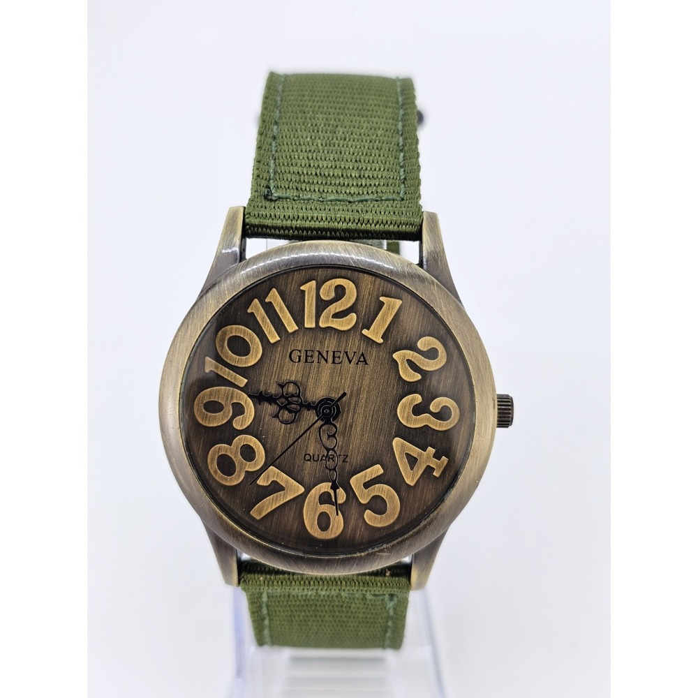 Men's Analog Watch 38MM Bronze Dial New Army Green Canvas Bands New Battery